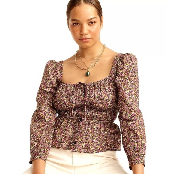J. Crew Tops - J.Crew x Liberty London‎ 12 Cinched Waist Squareneck Cot Top Busy Izzy NWOT